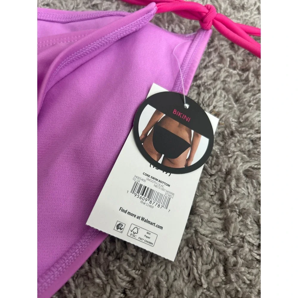 No Boundaries Womens XL 15-17  Lilac Bikini Swim Bottoms Pink Side Ties NEW